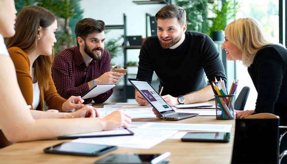 Fullstacks.us team collaborating on a digital marketing strategy Fullstacks.us team collaborating on a digital marketing strategy