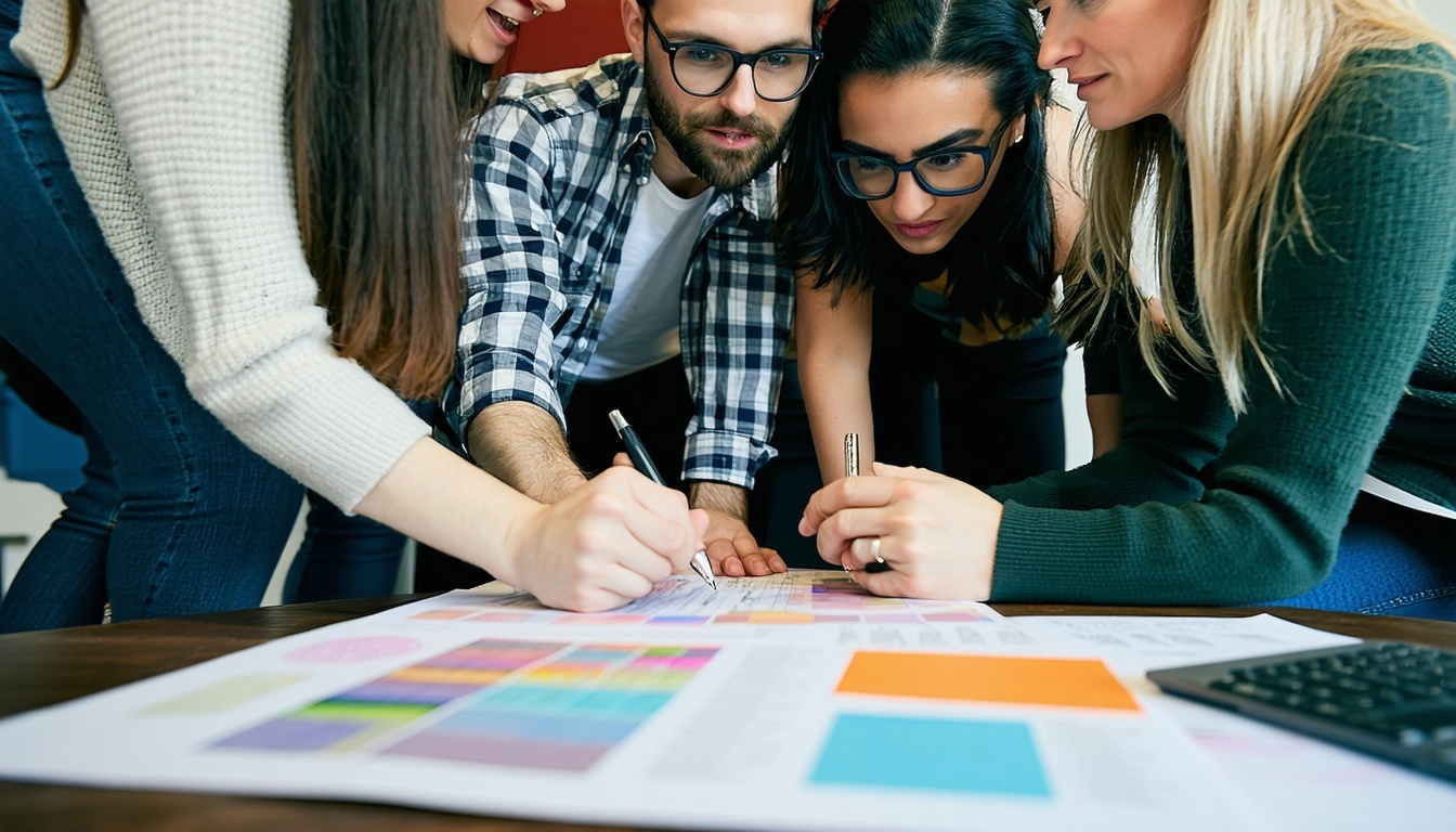 Team collaborating on website design